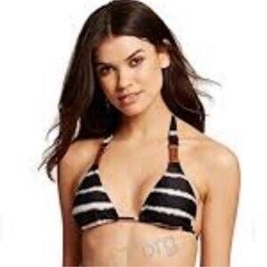 Vix Halter Bikini Top Bikini Top Size Triangle Black Stripe Bead Medium NEW NWT